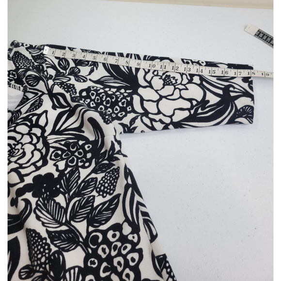Talbots Black White Floral Boat Neck Textured Bold 3/4 Sleeves Top Women's Sz 2X - Picture 4 of 9